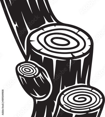 Black and White Illustration of Cut Tree Trunk Sections