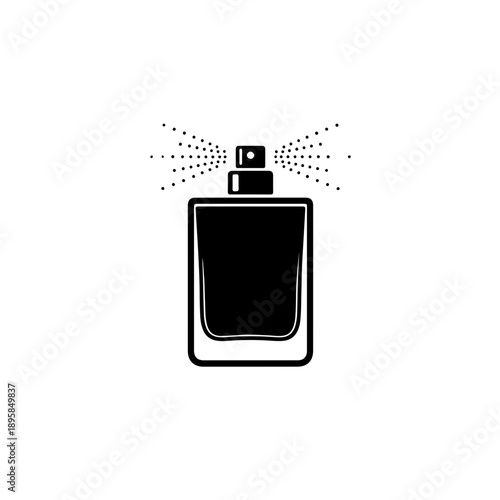 Luxury perfume bottle icon. Minimalist vector illustration of an elegant fragrance spray with a sleek cap. Black and white sophisticated line art for beauty, fashion, and cosmetic branding