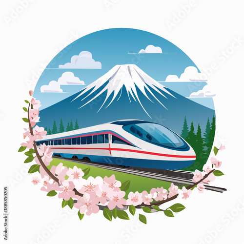 新幹線と桜と雄大な富士