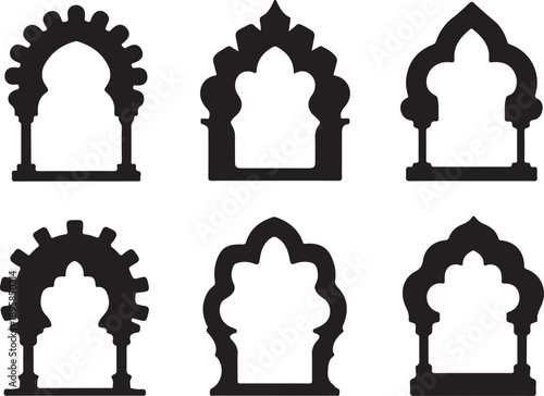 Set of ornate archway silhouettes in various designs and shapes