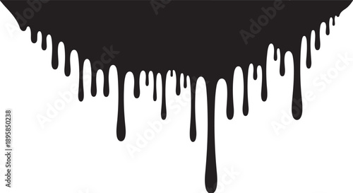 Black paint drips on white background in abstract design