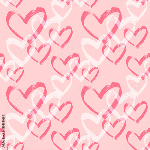 Soft Pink and White Layered Brush Hearts Seamless Pattern