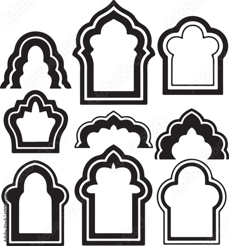 Collection of various black and white islamic architecture frame designs