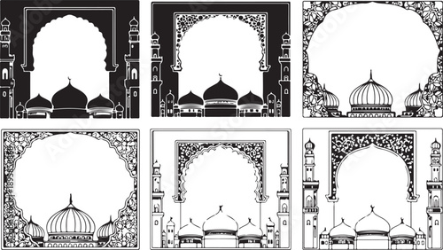 Six different halftone effects of archway monuments