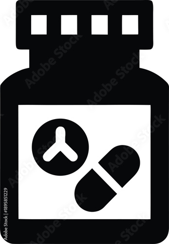 pill bottle with dosage label silhouette vector illustration on transparent background