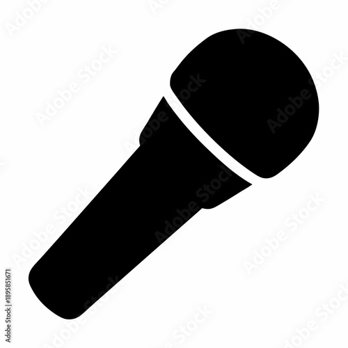 Black and White Vector Image of a Handheld Dynamic Microphone