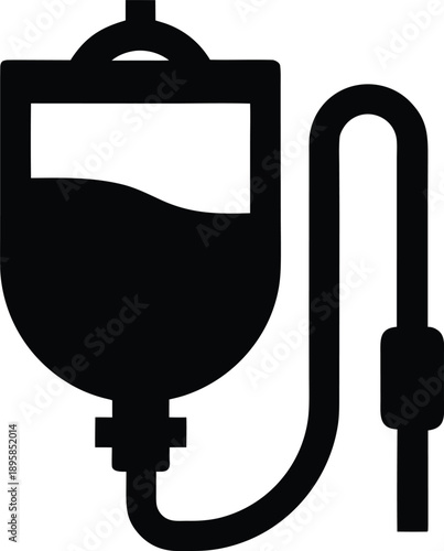 iv drip bag and tube silhouette vector illustration on transparent background