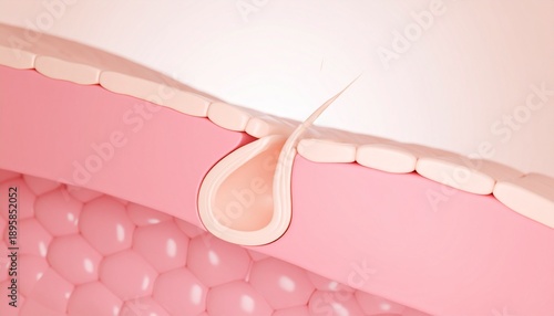 Loose skin pore structure due to weakened collagen and elastin 3d illustration vertical