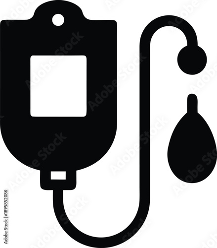 iv drip bag and tube silhouette vector illustration on transparent background