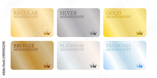 王冠ワンポイント付きの光沢スクエア型メンバーシップランクボタンセット（上品なメタル調）