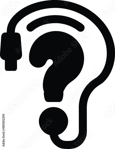 hearing aid behind ear silhouette vector illustration on transparent background