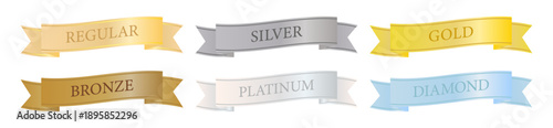 フラット寄りのリボンスタイルで作られたメンバーシップ等級バナー素材集（落ち着いた高級配色）