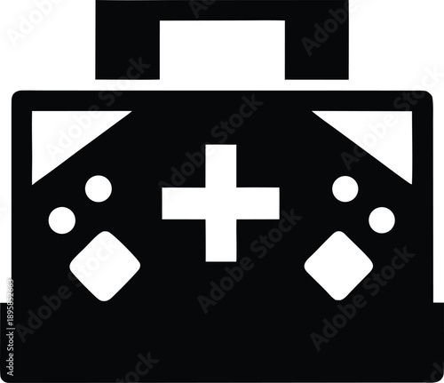 first aid kit open case silhouette vector illustration on transparent background