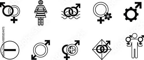 Gender Identity Icon Set Featuring Male And Female Symbols Mars And Venus Signs Equality Concepts Diversity Illustrations And Relationship Emblems For Social And Educational Design
