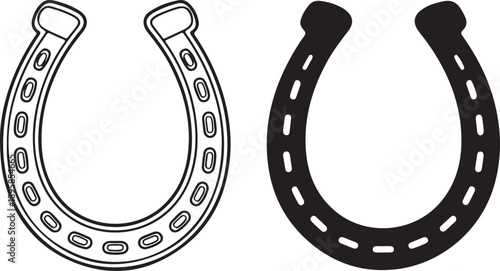 Black and white horseshoe illustrations side by side