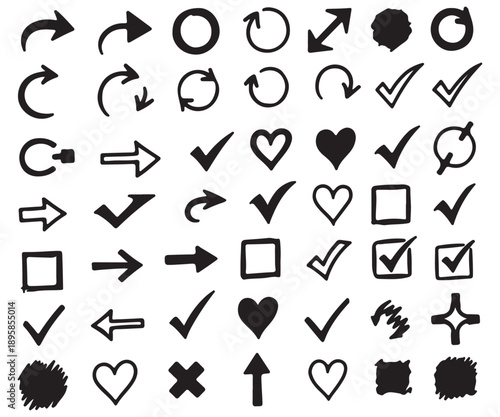 Collection of checkmark arrow heart and other icons