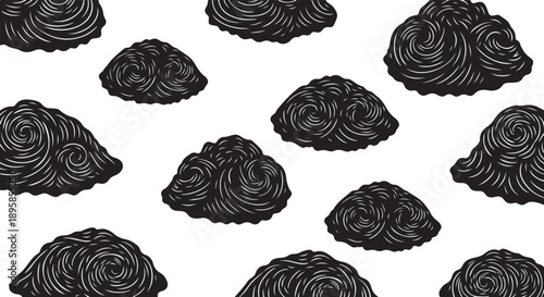 Black Meringue Cookies on White Background Pattern Illustration