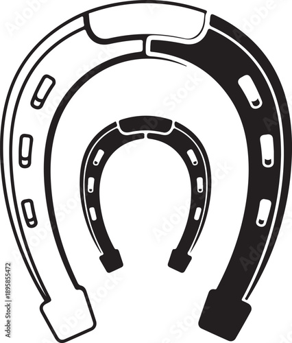 Black and white horseshoe with nail holes on white background