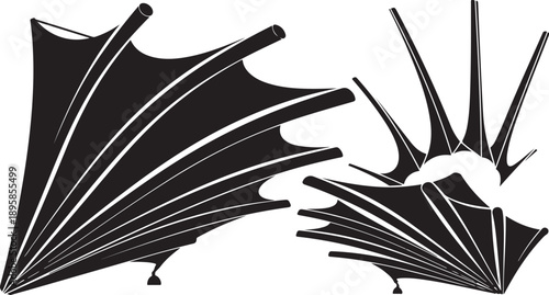 Black and white illustration of torn paper pages flying