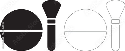 Isolated Vector Black and Outline Makeup Compact and Brush Icons Set for Beauty Design isolated PNG with Transparent Background