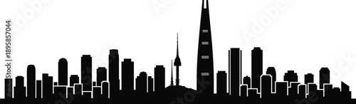 seoul, skyline, cityscape, silhouette, buildings, urban, architecture, skyscraper, landmark, vector, illustration, modern, business, downtown, korea, asia, metropolis,