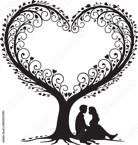Couple sitting under heartshaped tree