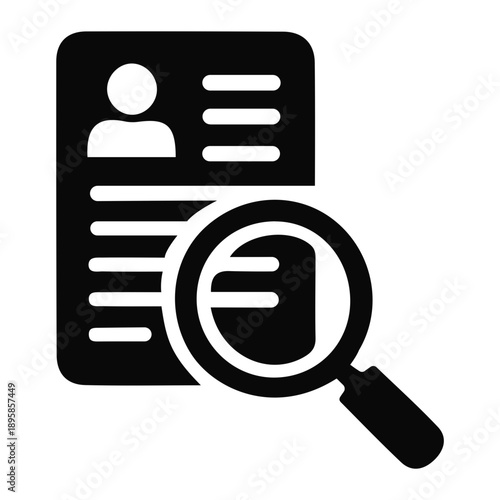 Conceptual icon illustrating the detailed review of professional profiles and personal credentials, essential for job applications, candidate selection, and comprehensive employment evaluations
