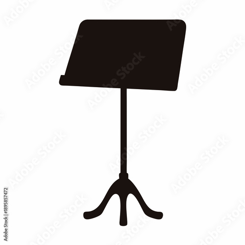 A simple black silhouette illustration of a music stand on a white background