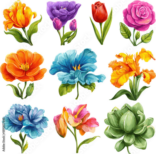 Colorful flower cartoon collection with clipping paths