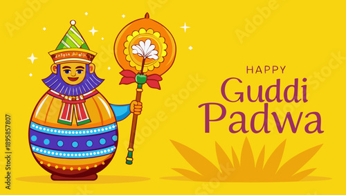 Celebrating guddi padwa with traditional decorations and joy Vector