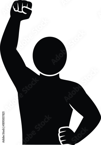 Silhouette of a person raising their fist in a powerful gesture of protest or solidarity
