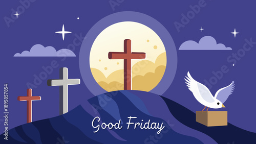 Serene good friday scene with cross and dove Vector