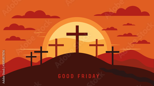 Good friday sunset with three crosses Vector