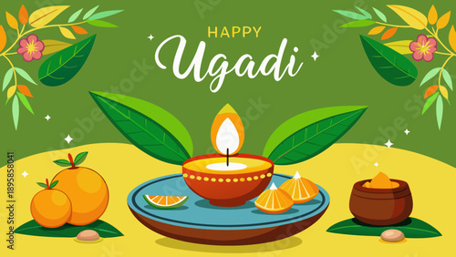 Celebrating the festival of lights: a warm ugadi greeting Vector