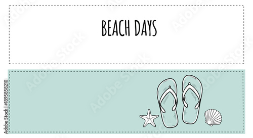 Relaxing beach scene with flip flops, starfish, and seashell