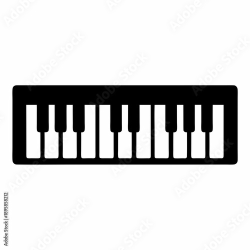 Simple black and white illustration of a piano keyboard for musical purposes
