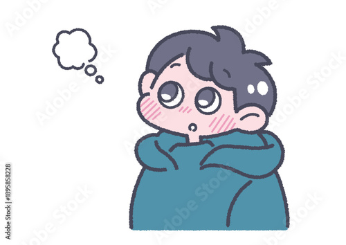 考え事をしている男の子のイラスト