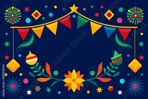 Vibrant festive frame with colorful decorations Vector