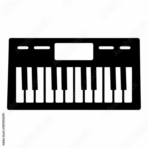 Stylized silhouette of an electronic keyboard musical instrument with display
