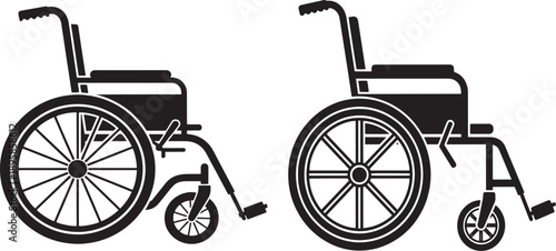 Minimalist vector silhouette of a standard wheelchair for mobility assistance and accessibility symbols