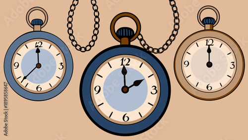 Vintage pocket watches displayed in a triangular formation Vector