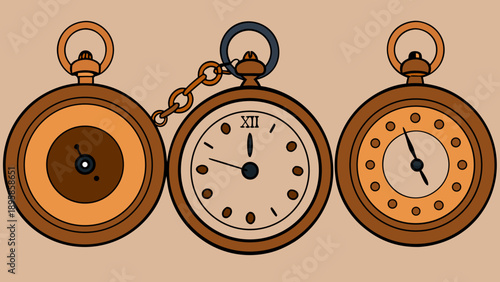 Vintage pocket watches displayed in a row Vector