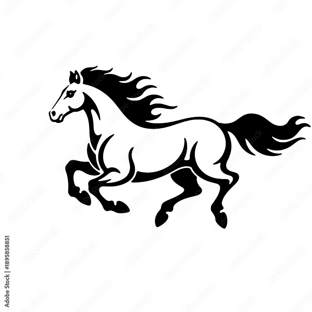 Fototapeta premium Minimal Line Art Running Horse Illustration Symbolizing Freedom, Strength, Power, Speed and Elegance in Continuous Outline Style