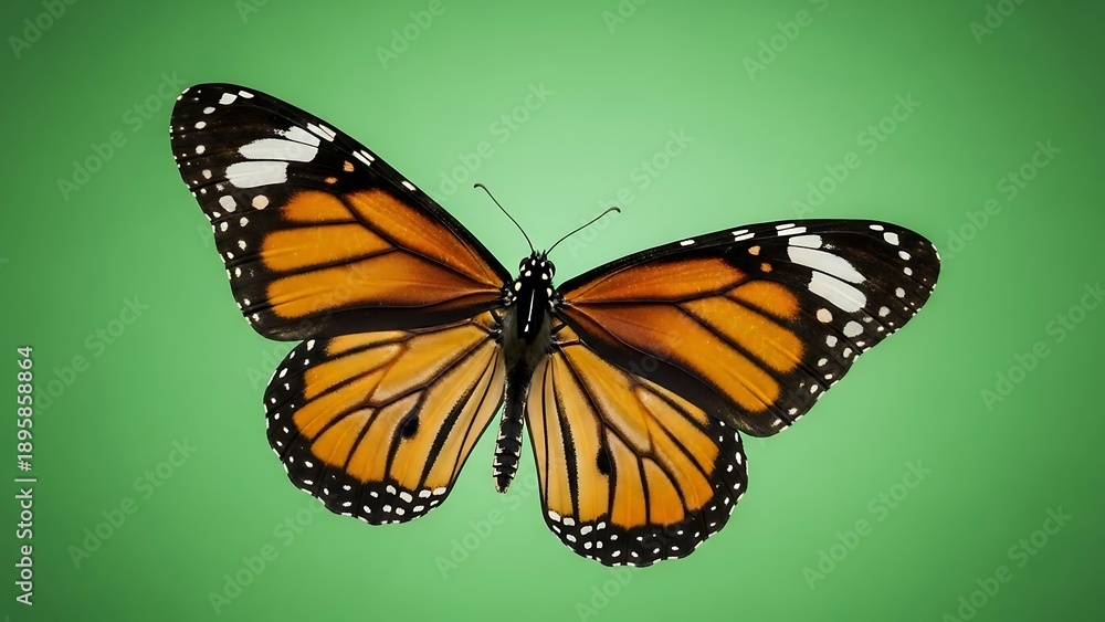 Fototapeta premium Monarch butterfly on green background.