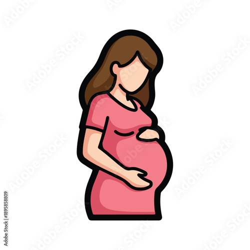 Pregnant Woman Touching Belly with Hands.