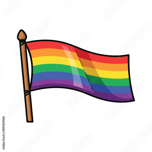 Rainbow Flag Waving on a Pole.