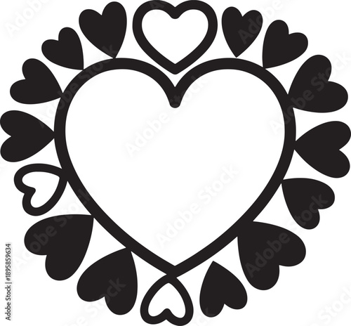 Heartshaped frame with surrounding hearts