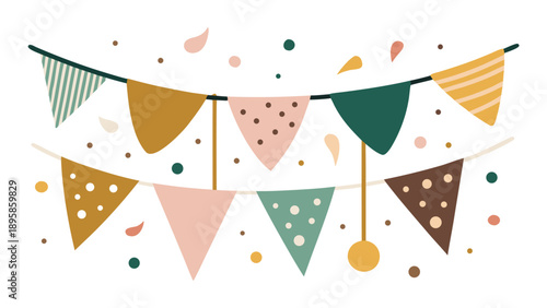 Bohemian Hanging Pennant Vectors with Sage, Dusty Rose, and Mustard Organic Shapes.eps