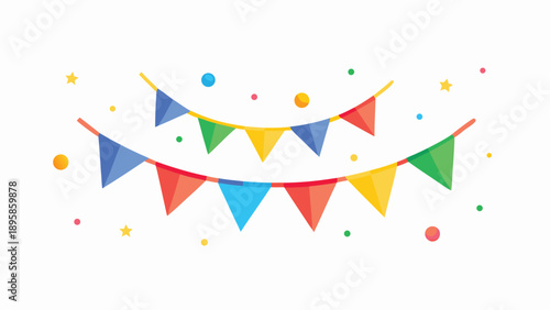 Colorful Bunting Flags with Scattered Confetti Vibrant Primary Color Party Decorations.eps