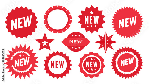 Minimalist Red and White Promotional Stickers Bold NEW Typography on Flat Vector Graphics.eps
